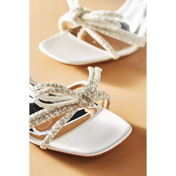 Badgley Mischka WHITE Satin Rhinestone Bow Elaine Heels Wedding 10 - Picture 3 of 6